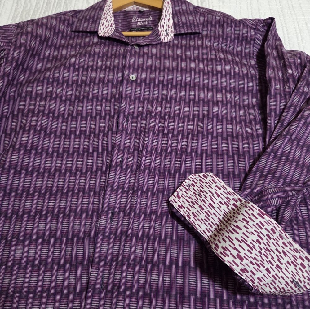 Mens Purple Patterned Button-Down Shirt by Vincent Black